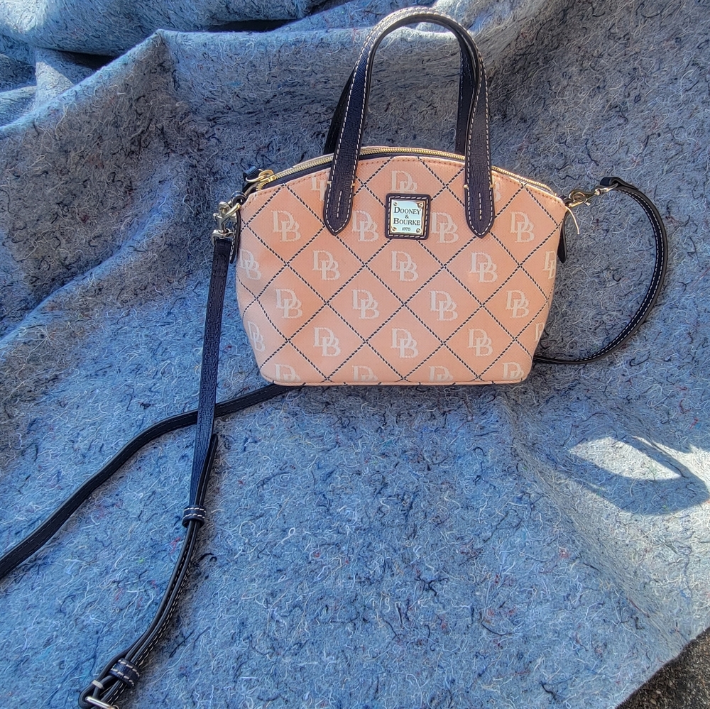 Dooney & Bourke Pink and Navy Cotton/Canvas Satchel Purse